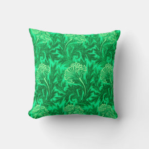 Jacobean Flower Damask, Emerald and Lime Green Throw Pillow