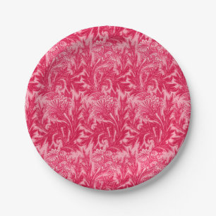 Jacobean Flower Damask, Fuchsia and Light Pink Paper Plate