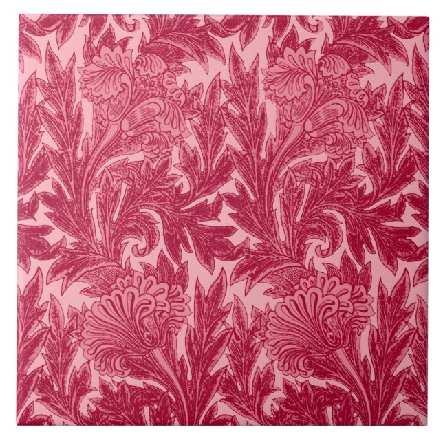 Jacobean Flower Damask, Fuchsia and Light Pink Tile (Front)
