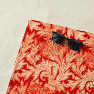 Jacobean Flower Damask, Mandarin and Light Orange Beach Towel