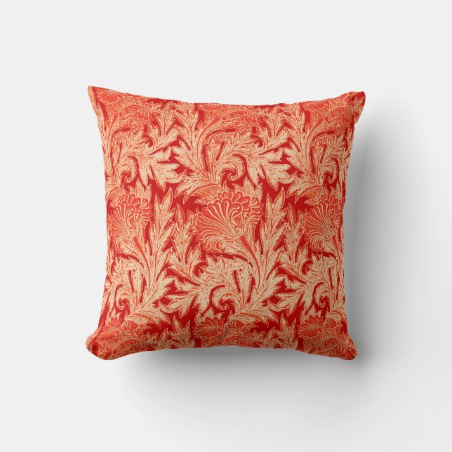 Jacobean Flower Damask, Mandarin and Light Orange Throw Pillow (Front)