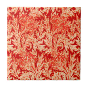 Jacobean Flower Damask, Mandarin and Light Orange  Tile