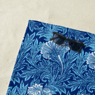 Jacobean Flower Damask, Navy, Sky Blue and White Beach Towel