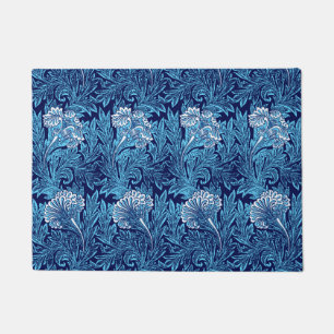 Jacobean Flower Damask, Navy, Sky Blue and White Doormat