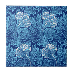 Jacobean Flower Damask, Navy, Sky Blue and White  Tile