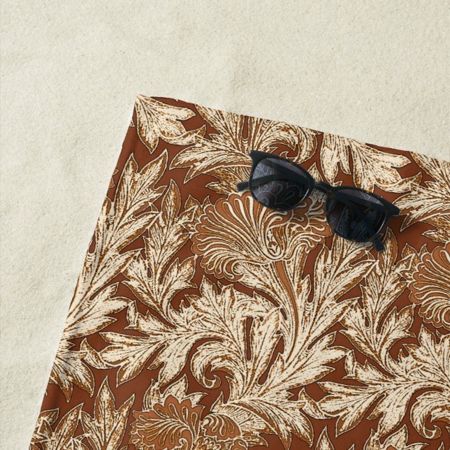 Jacobean Flower Damask, Taupe Tan and Cream Beach Towel (In Situ)