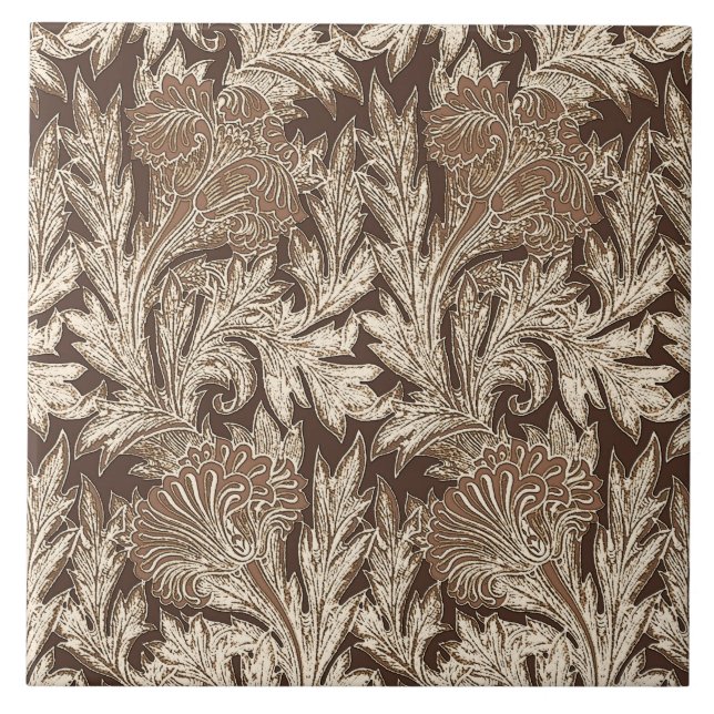 Jacobean Flower Damask, Taupe Tan and Cream Tile (Front)
