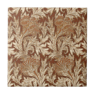 Jacobean Flower Damask, Taupe Tan and Cream  Tile