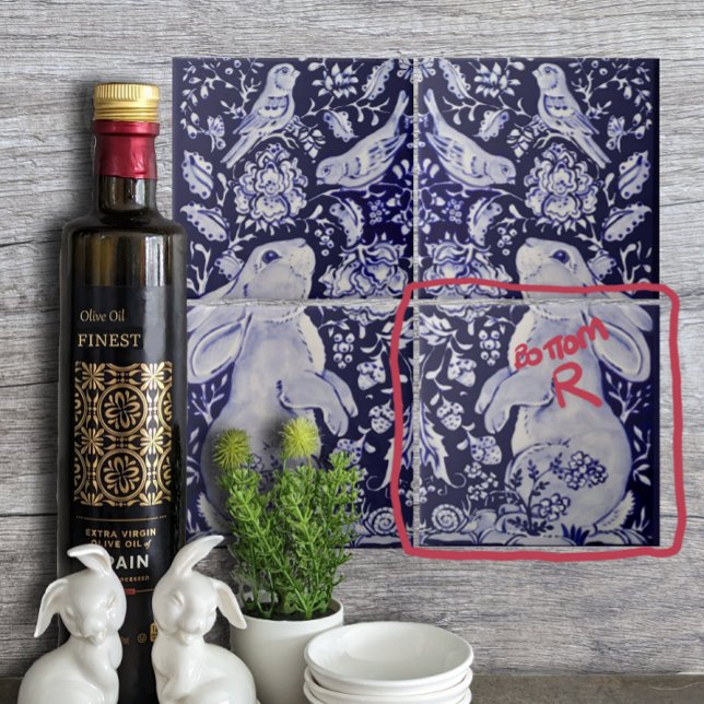 Jacobean Rabbit Birds Flowers Blue White Bottom R Tile (Creator Uploaded)