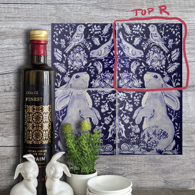 Jacobean Rabbit Birds Flowers Blue White Top R Tile (Creator Uploaded)