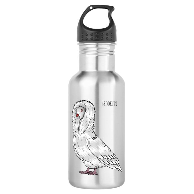 Jacobin pigeon bird cartoon illustration  532 ml water bottle (Front)