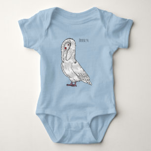 Jacobin pigeon bird cartoon illustration baby bodysuit