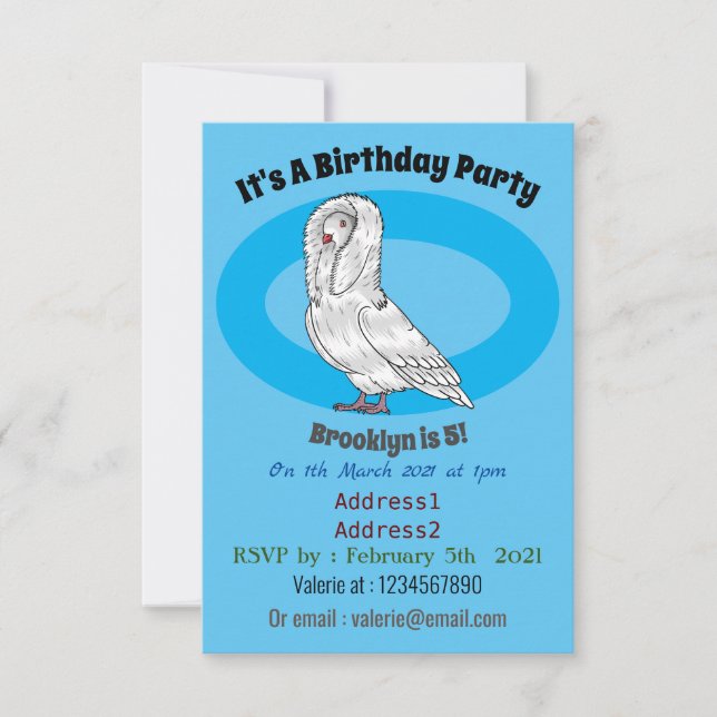 Jacobin pigeon bird cartoon illustration invitation (Front)