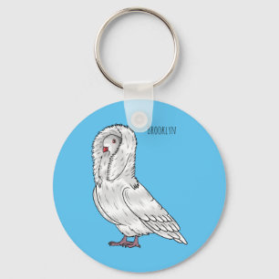 Jacobin pigeon bird cartoon illustration  keychain