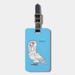 Jacobin pigeon bird cartoon illustration luggage tag