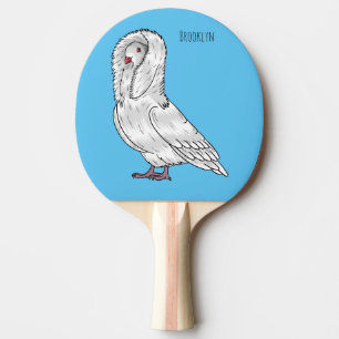 Jacobin pigeon bird cartoon illustration ping pong paddle