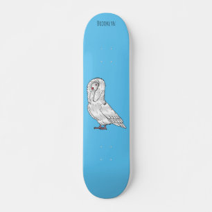 Jacobin pigeon bird cartoon illustration  skateboard