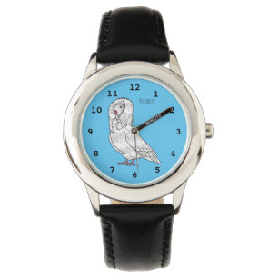 Jacobin pigeon bird cartoon illustration watch