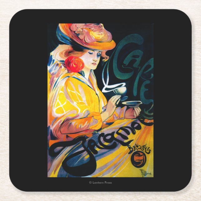 Jacqmotte Caf� Vintage PosterEurope Square Paper Coaster (Front)