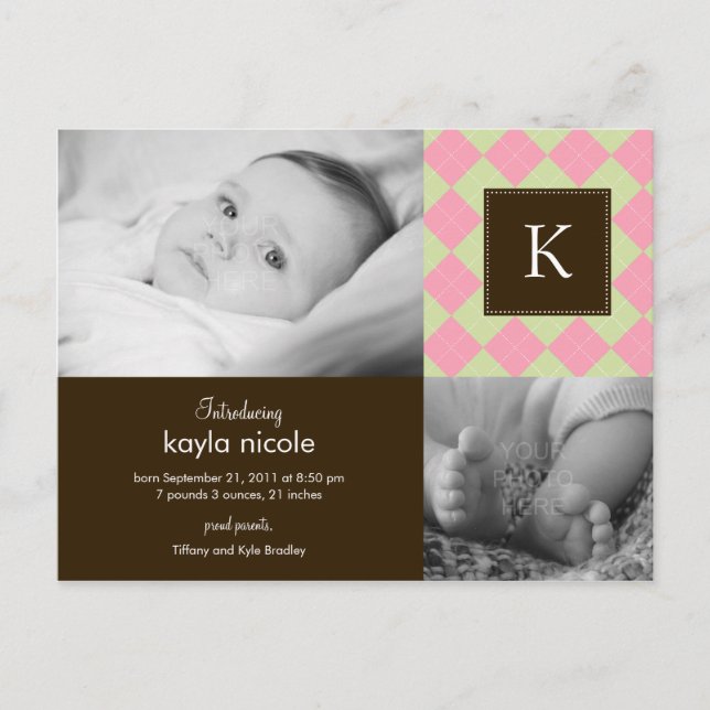 Jacquard chic Faire-part de naissance bébé fille (Devant)