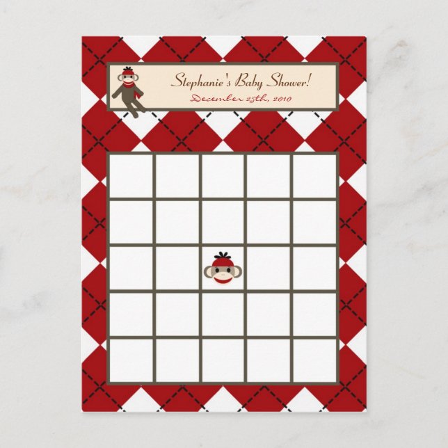 Jacquard de singe rouge de la carte de bingo écrit (Devant)