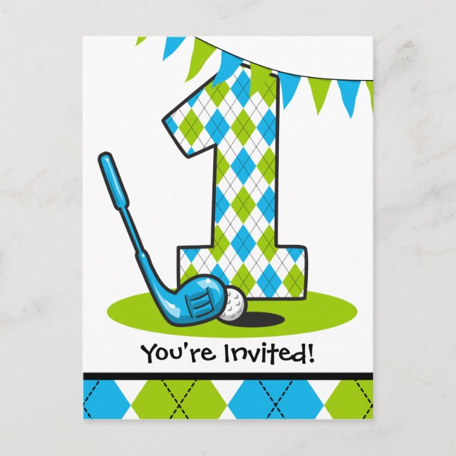 Jacquard Golf 1er Anniversaire Carte postale Invit (Devant)
