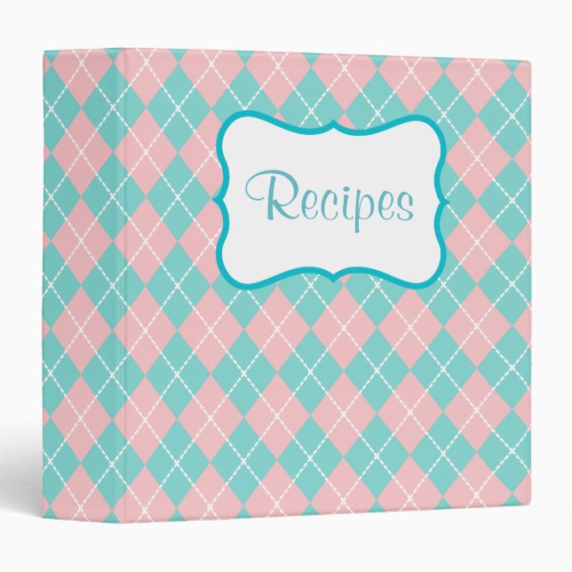 Jacquard rose Turquoise Classeur de recette (Devant/Côté)