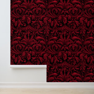 Jacquard Swirling Wallpaper Red Gothic