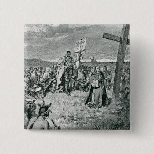 Jacques Cartier  Setting up a Cross at Gaspe 2 Inch Square Button