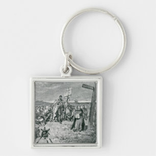 Jacques Cartier  Setting up a Cross at Gaspe Keychain