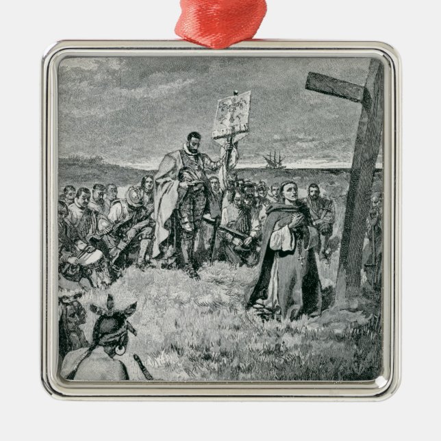 Jacques Cartier  Setting up a Cross at Gaspe Metal Ornament (Front)