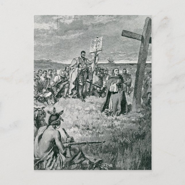 Jacques Cartier  Setting up a Cross at Gaspe Postcard (Front)