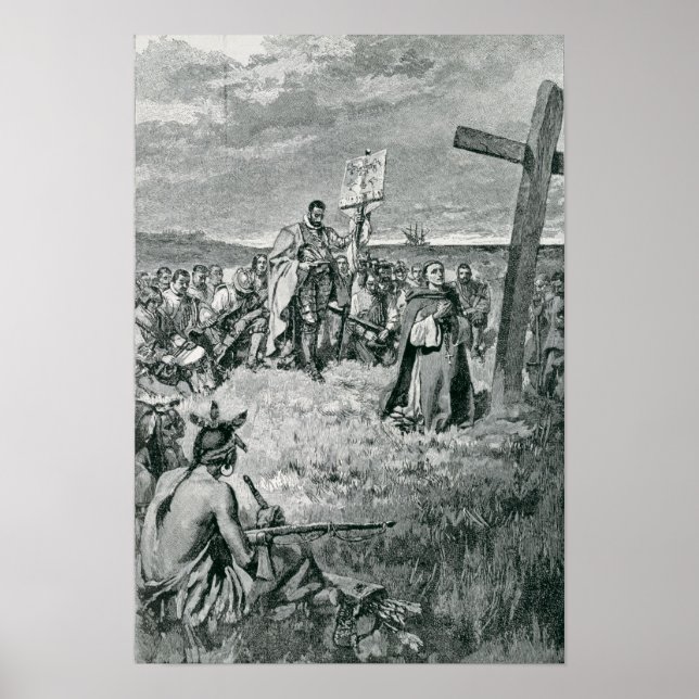 Jacques Cartier  Setting up a Cross at Gaspe Poster (Front)