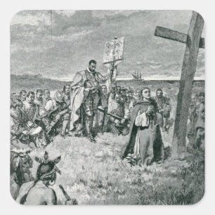 Jacques Cartier  Setting up a Cross at Gaspe Square Sticker