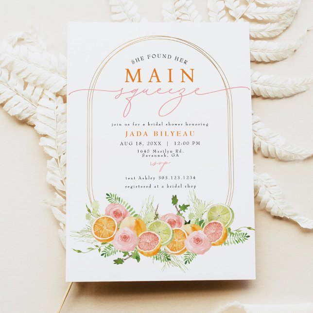 JADA Citrus Fruit Main Squeeze Bridal Shower Invitation (Creator Uploaded)