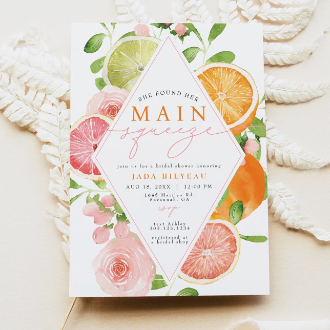 JADA Citrus Fruit Main Squeeze Bridal Shower Invitation (Creator Uploaded)