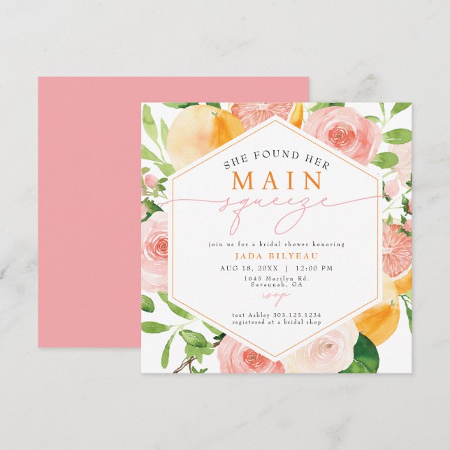 JADA Citrus Fruit Main Squeeze Bridal Shower Invitation (Front/Back)