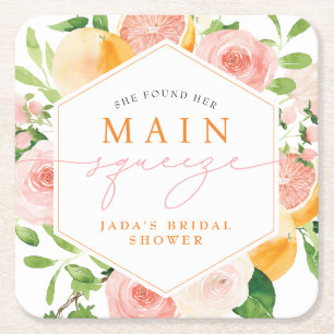 JADA Citrus Fruit Main Squeeze Bridal Shower Square Paper Coaster