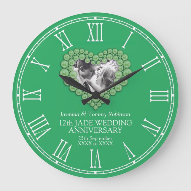 Jade 12th wedding anniversary custom photo large clock (Front)