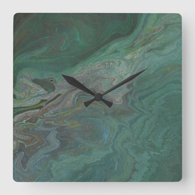 Jade 2 Deep Green Abstract Square Wall Clock (Front)