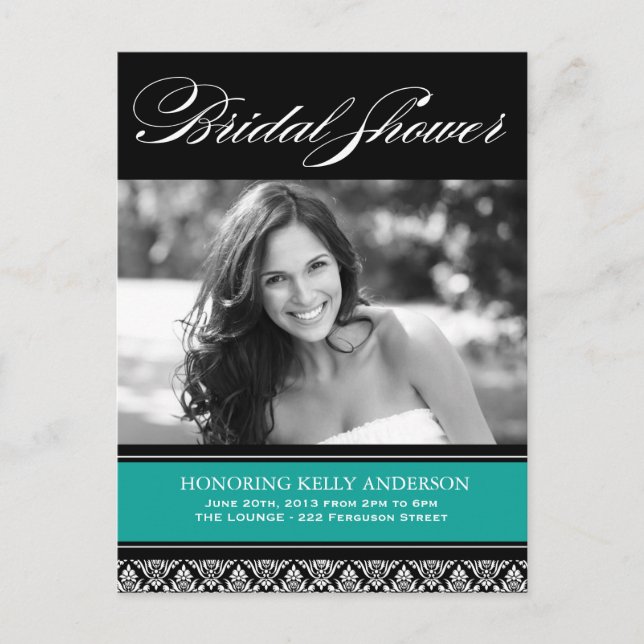 Jade and Black Damask Bridal Shower Invites (Front)