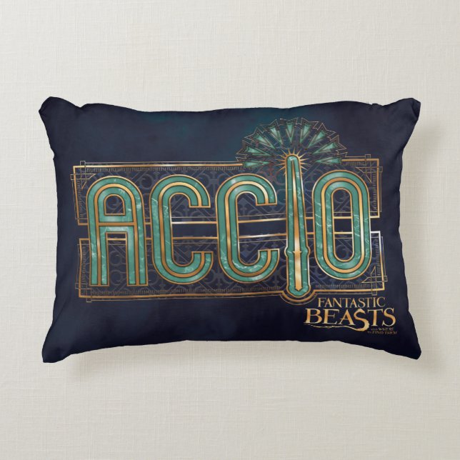 Jade Art Deco ACCIO™ Spell Graphic Decorative Pillow (Front)