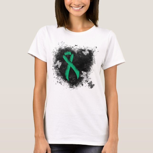 Jade Awareness Ribbon Grunge Heart T-Shirt (Front)