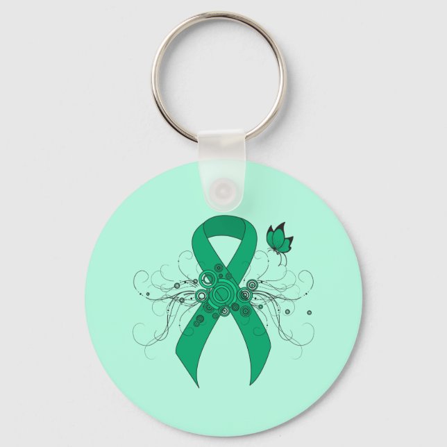 Jade Awareness Ribbon with Butterfly Keychain (Front)