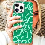 Jade Bow Monogram iPhone 16 Pro Max Case<br><div class="desc">Dress up your phone in style with this chic and trendy jade phone case! Featuring a playful pattern of hand-drawn bows and personalized with your monogram, this case is the perfect blend of fashion and function. Made from durable materials to protect your phone from everyday bumps and scratches. A great...</div>