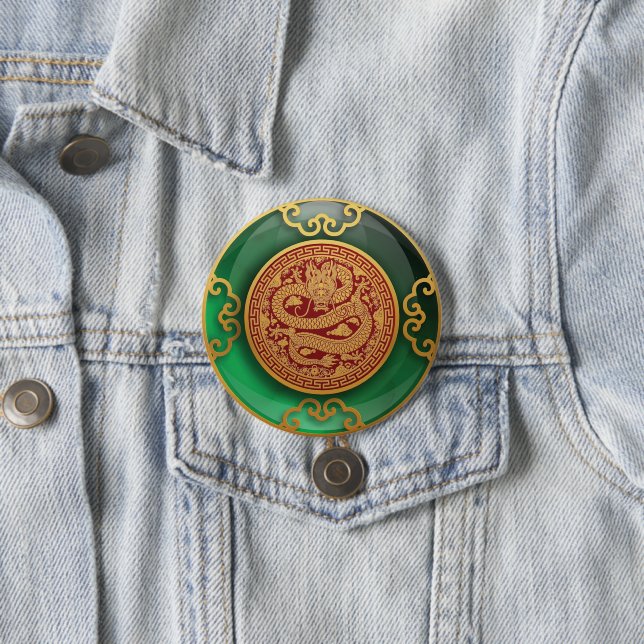 Jade Chinese New Year of the Dragon 3 Inch Round Button (In Situ)