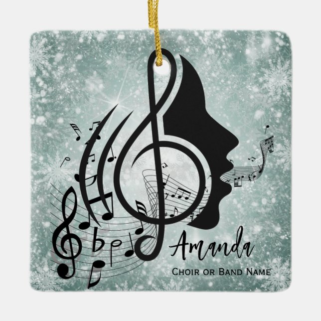Jade Choir Director Gifts Musical Notes Christmas Ceramic Ornament (Front)