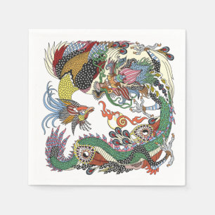 Jade Dragon and Gold Phoenix playing with a pearl Napkin