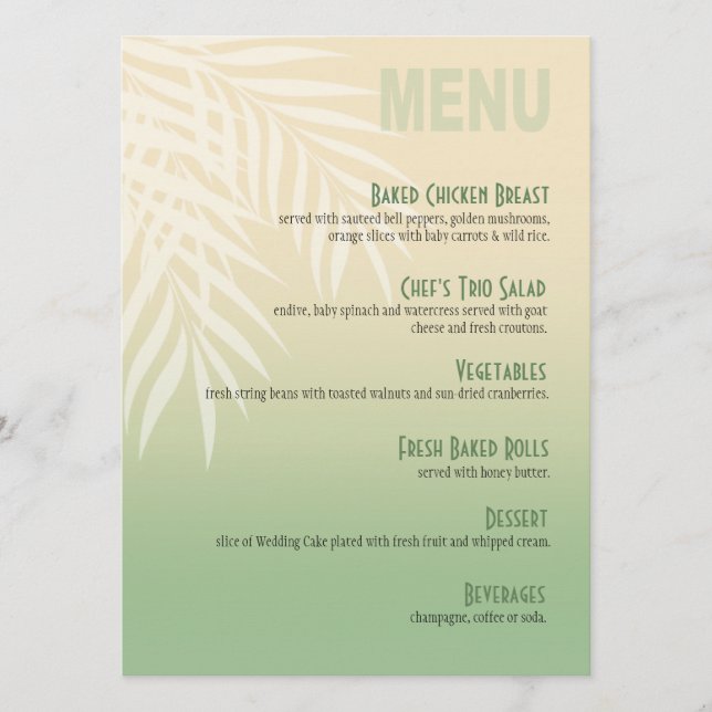 Jade du menu | de dîner de plage de brise d'été (Devant)