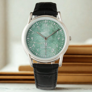 Jade Face Men’s Watch with Arabic Numerals – Gift